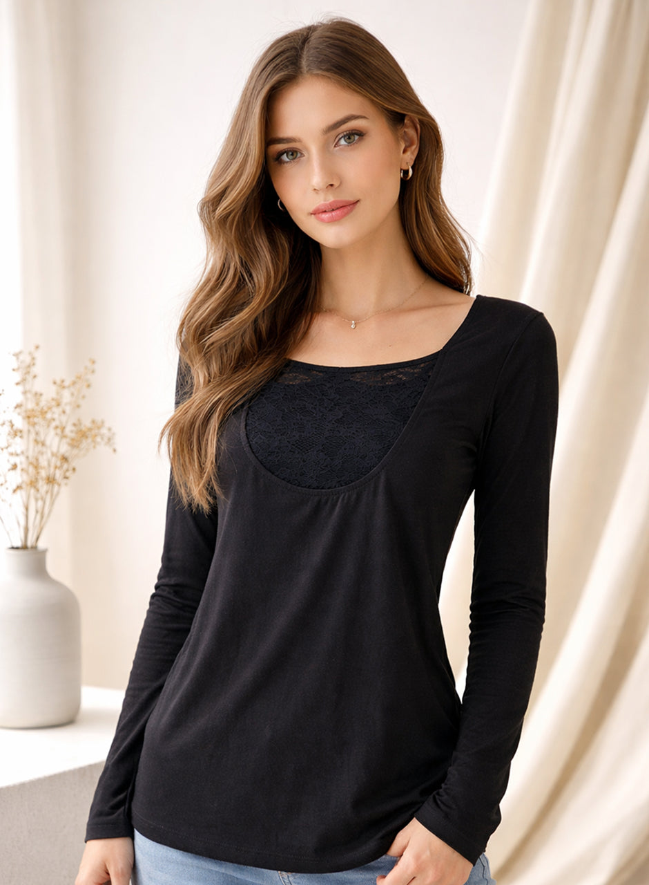 Shirt With Net Neckline - Black