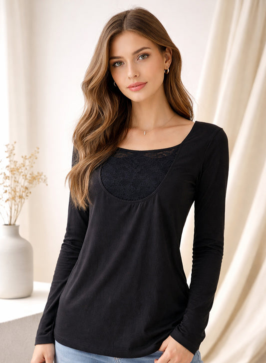 Shirt With Net Neckline - Black