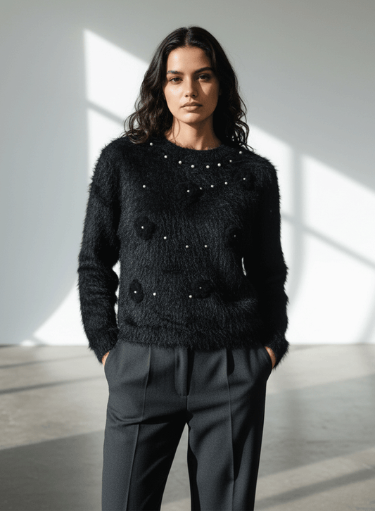 Fuzzy Bloom Sweater - Black