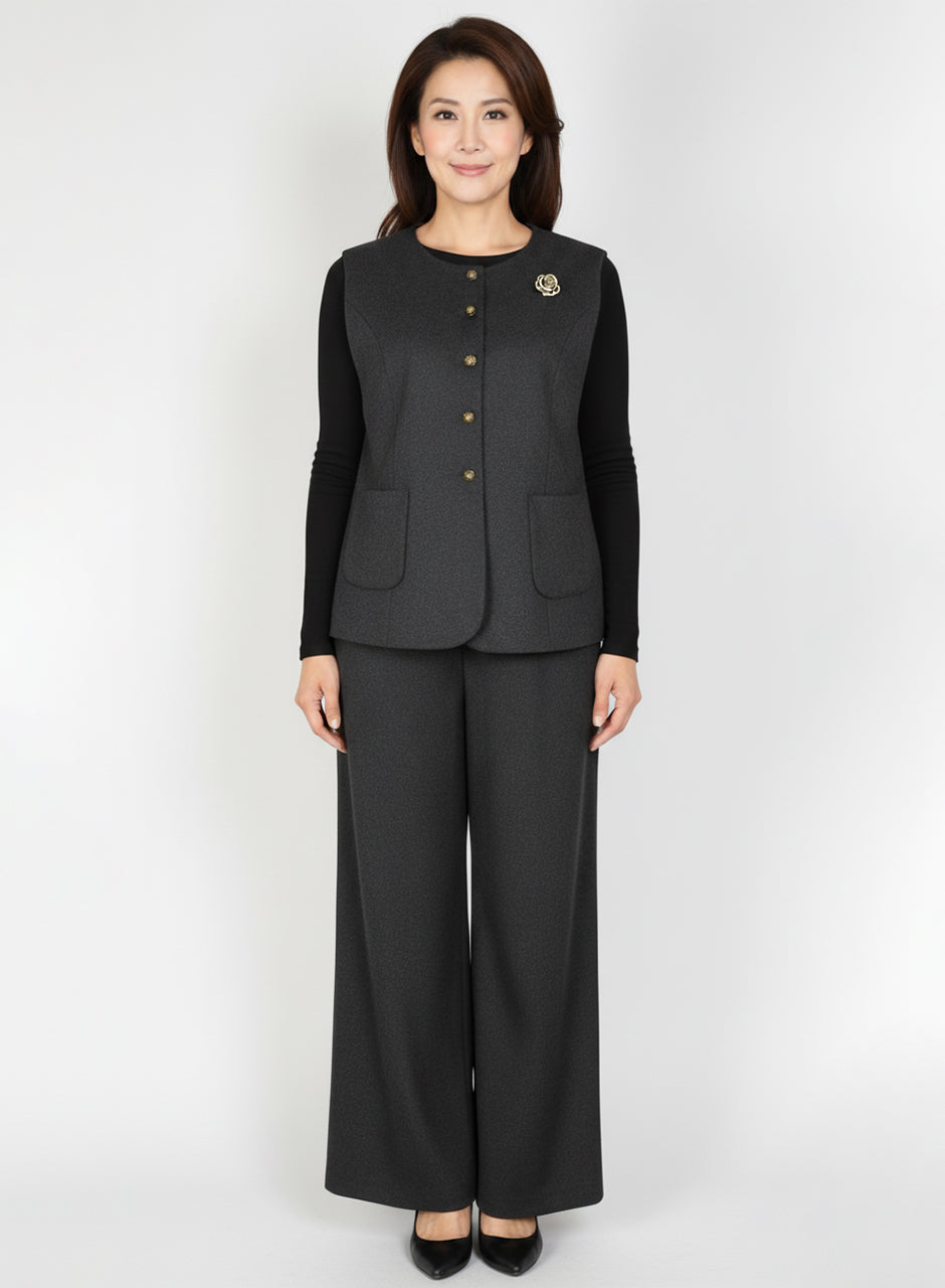 Classic Wool-Blend Three-piece Set (Charcoal)