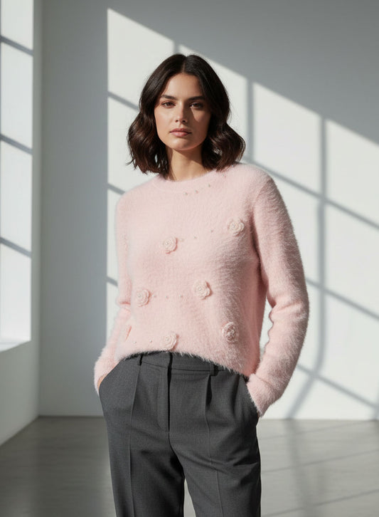 Fuzzy Bloom Sweater - Light Pink