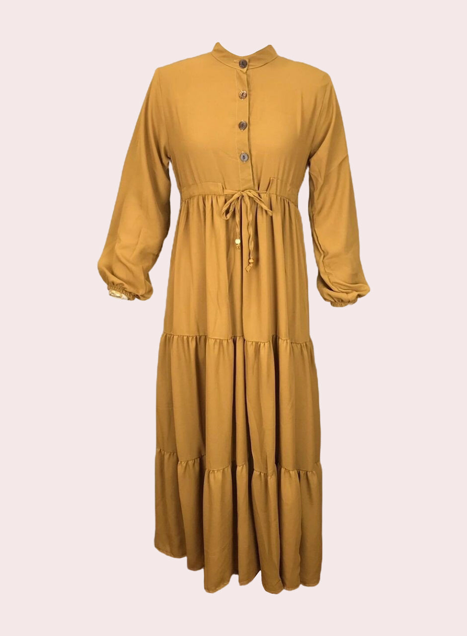 فستان سادة - خردلي