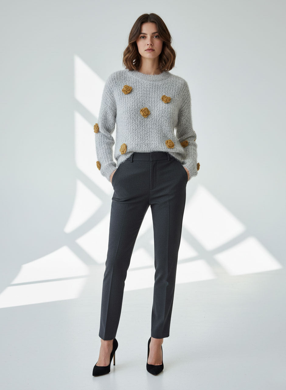 Fuzzy Bloom Knit Sweater - أصفر